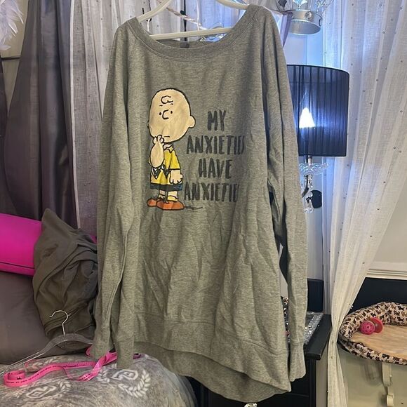 Y2k style peanuts crewneck anxieties sweatshirt pullover grey - Picture 4 of 5